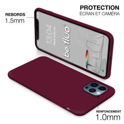 Coque Silicone Moxie BeFluo Fine et Légère pour iPhone 17, Intérieur Microfibre - Lie de vin