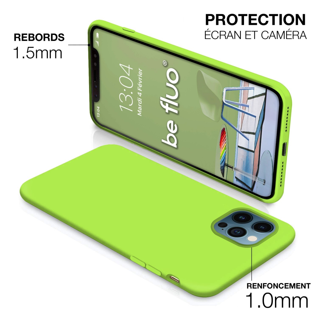 Coque Silicone Moxie BeFluo Fine et Légère pour iPhone 17, Intérieur Microfibre - Vert pomme