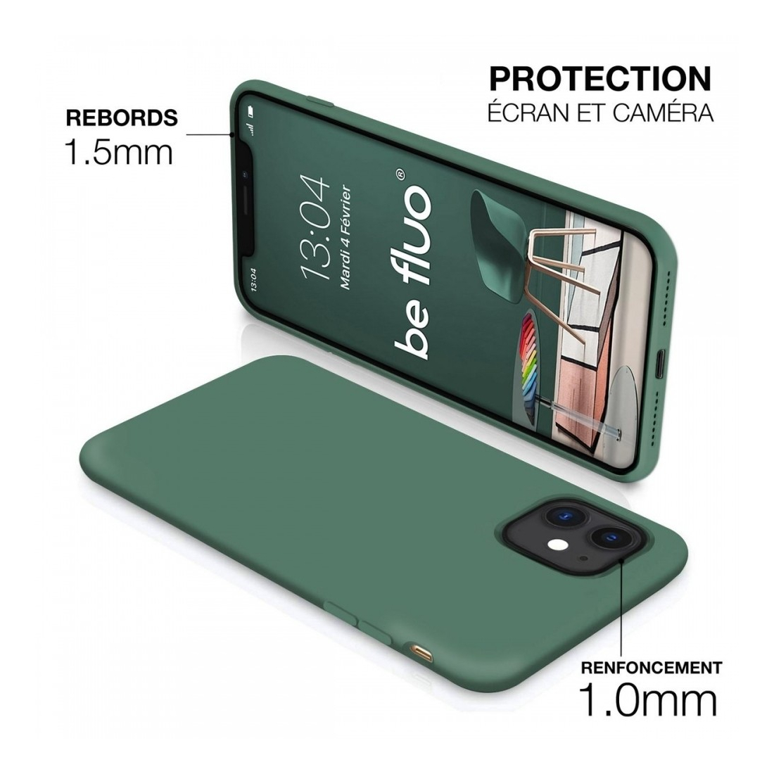 Coque Silicone Moxie BeFluo Fine et Légère pour iPhone 17, Intérieur Microfibre - Pin vert