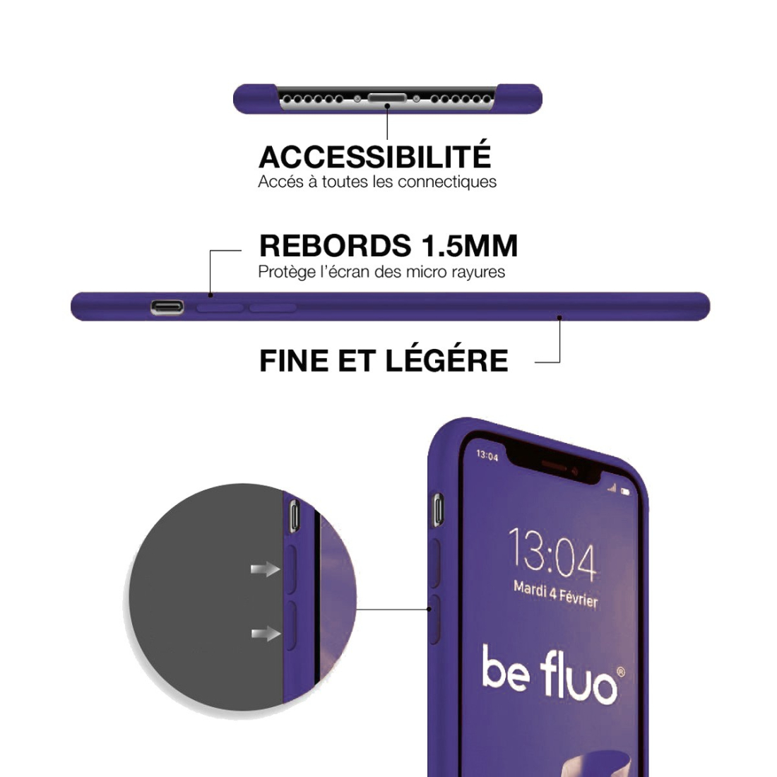 Coque Silicone Moxie BeFluo Fine et Légère pour iPhone 17 Air, Intérieur Microfibre - Violet