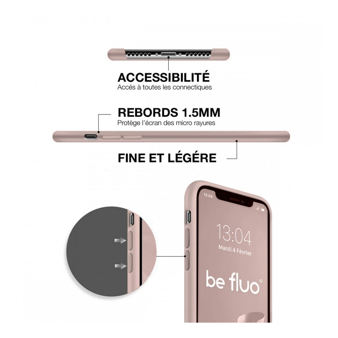 Coque Silicone Moxie BeFluo Fine et Légère pour iPhone 17 Air, Intérieur Microfibre - Rose sable