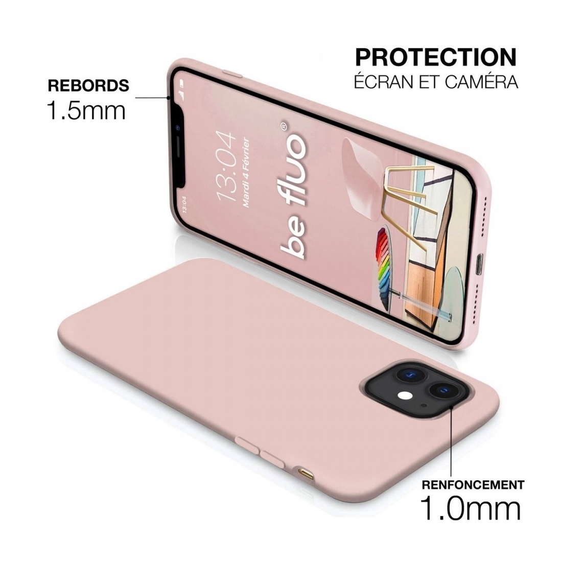 Coque Silicone Moxie BeFluo Fine et Légère pour iPhone 17 Air, Intérieur Microfibre - Rose sable