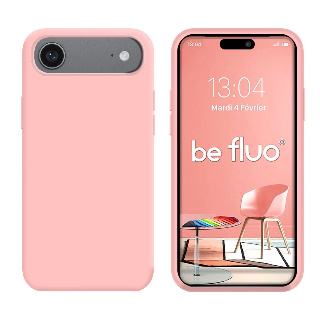 Coque Silicone Moxie BeFluo Fine et Légère pour iPhone 17 Air, Intérieur Microfibre - Rose clair