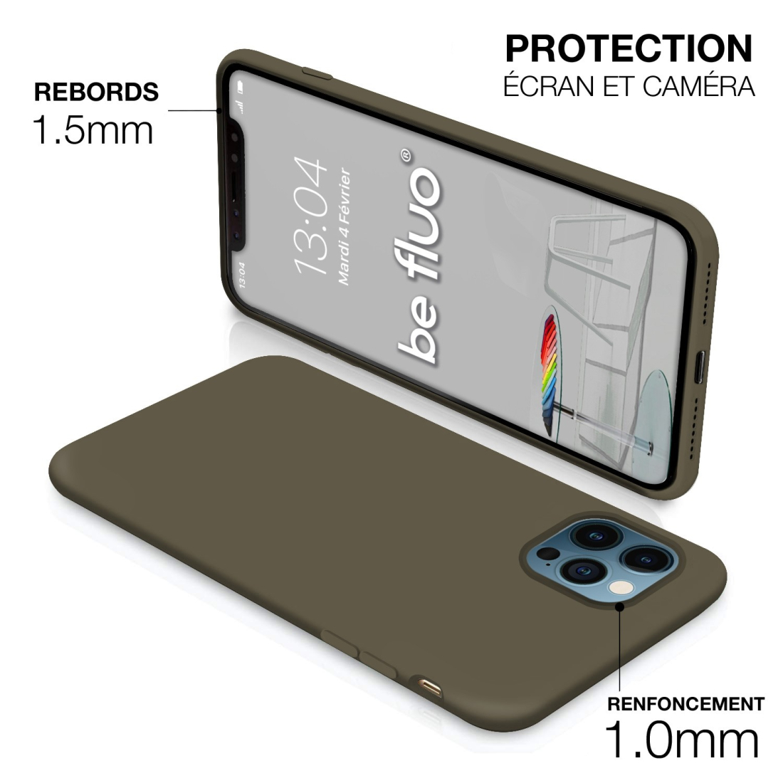 Coque Silicone Moxie BeFluo Fine et Légère pour iPhone 17 Air, Intérieur Microfibre - Kaki