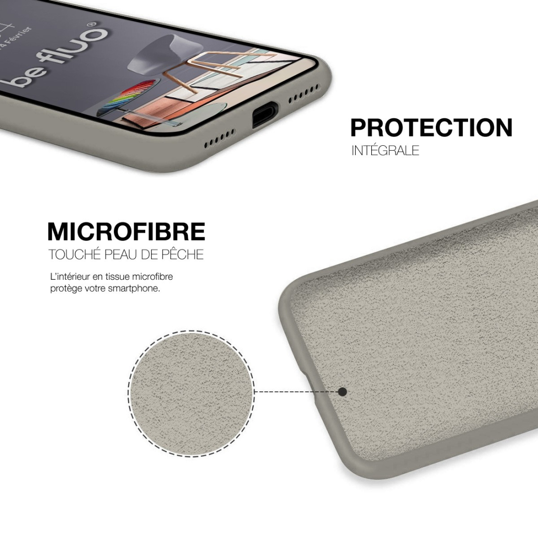 Coque Silicone Moxie BeFluo Fine et Légère pour iPhone 17 Air, Intérieur Microfibre - Gris nardo