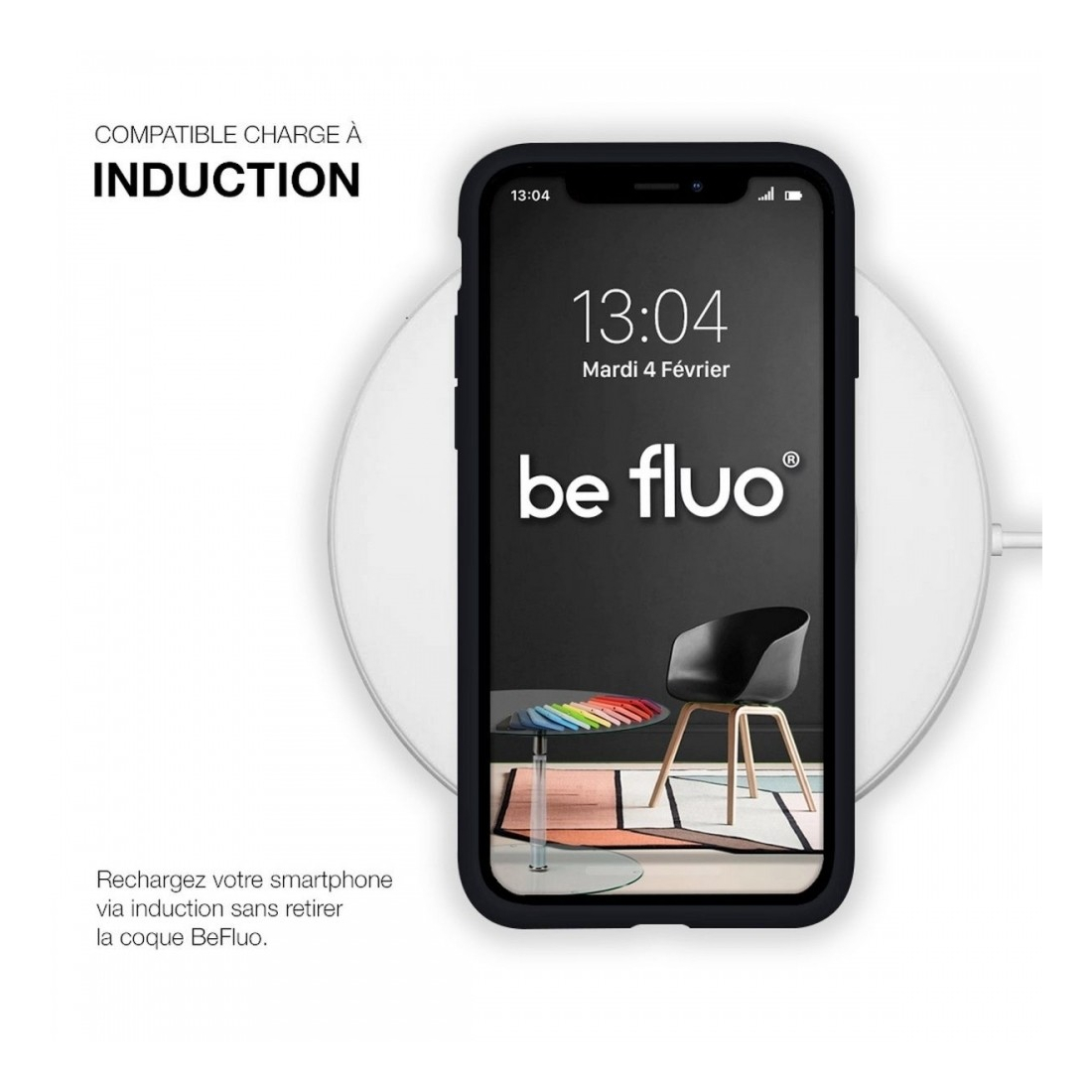 Coque Silicone Moxie BeFluo Fine et Légère pour iPhone 17 Pro, Intérieur Microfibre - Noir