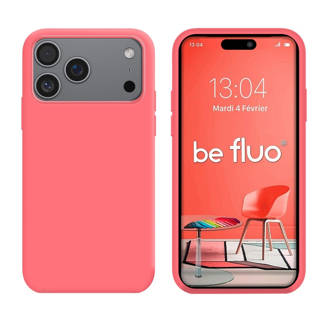 Coque Silicone Moxie BeFluo Fine et Légère pour iPhone 17 Pro, Intérieur Microfibre - Rose