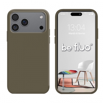 Coque Silicone Moxie BeFluo Fine et Légère pour iPhone 17 Pro, Intérieur Microfibre - Kaki