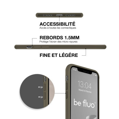 Coque Silicone Moxie BeFluo Fine et Légère pour iPhone 17 Pro, Intérieur Microfibre - Kaki