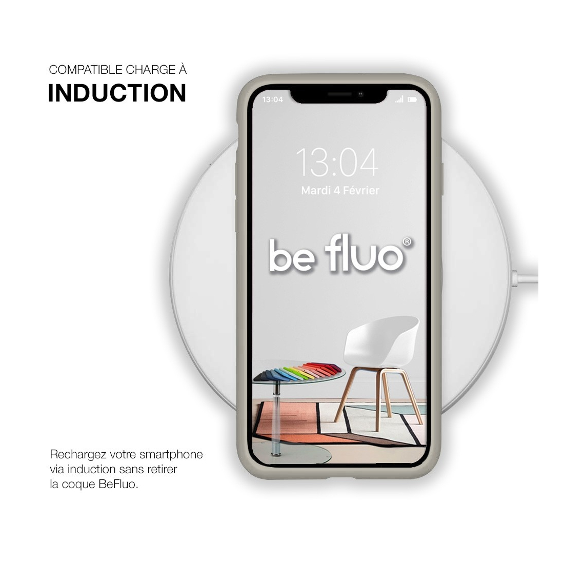 Coque Silicone Moxie BeFluo Fine et Légère pour iPhone 17 Pro, Intérieur Microfibre - Gris nardo