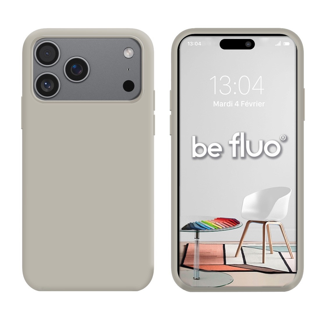 Coque Silicone Moxie BeFluo Fine et Légère pour iPhone 17 Pro, Intérieur Microfibre - Gris nardo
