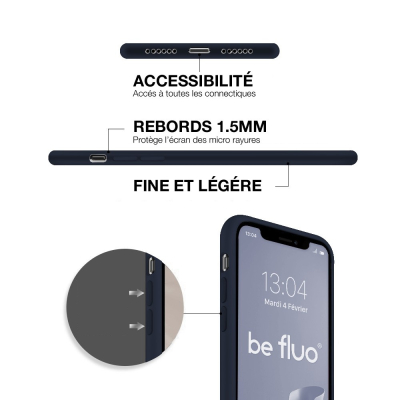 Coque Silicone Moxie BeFluo Fine et Légère pour iPhone 17 Pro Max, Intérieur Microfibre - Bleu foncé