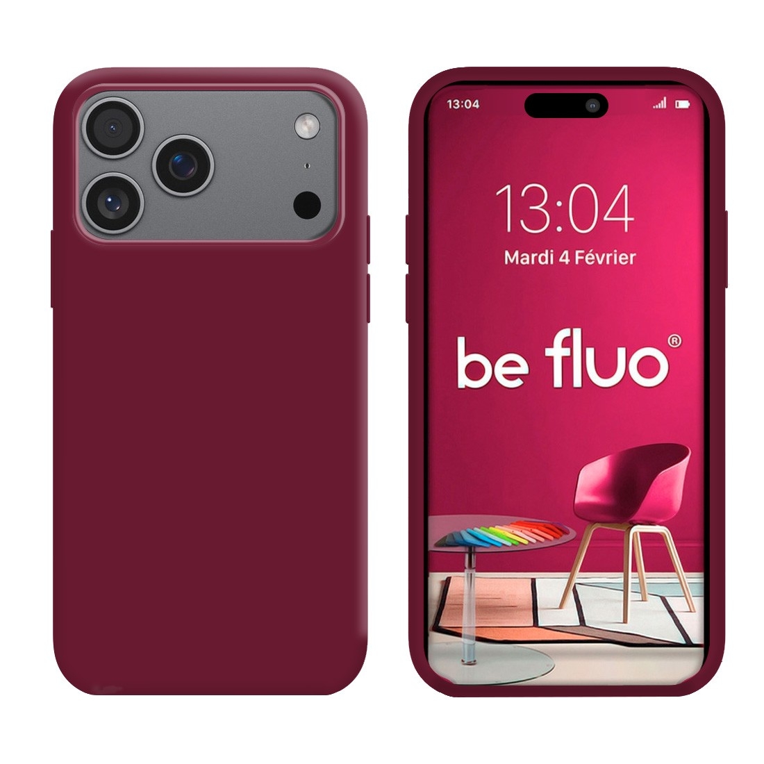 Coque Silicone Moxie BeFluo Fine et Légère pour iPhone 17 Pro Max, Intérieur Microfibre - Lie de vin