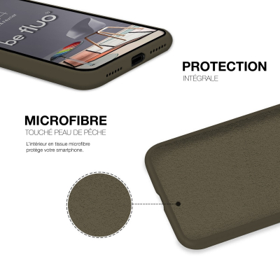 Coque Silicone Moxie BeFluo Fine et Légère pour iPhone 17 Pro Max, Intérieur Microfibre - Kaki