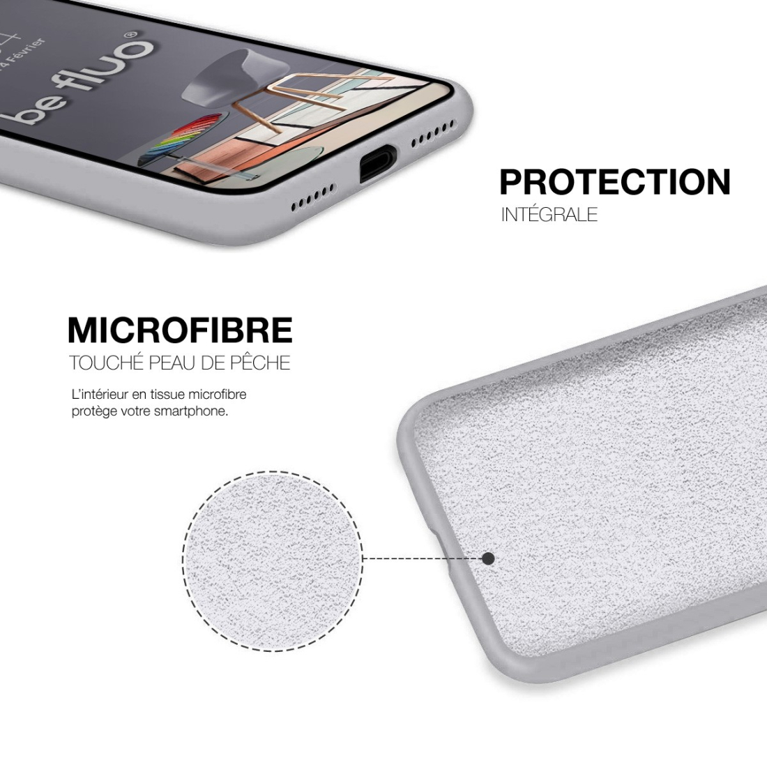 Coque Silicone Moxie BeFluo Fine et Légère pour iPhone 17 Pro Max, Intérieur Microfibre - Blanc