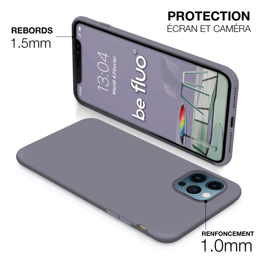 Coque Silicone Moxie BeFluo Fine et Légère pour iPhone Air, Intérieur Microfibre - Gris lavande