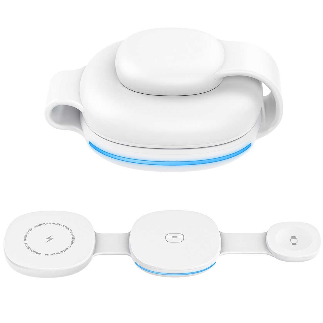 Chargeur sans fil 3en1 compact 15W - Blanc