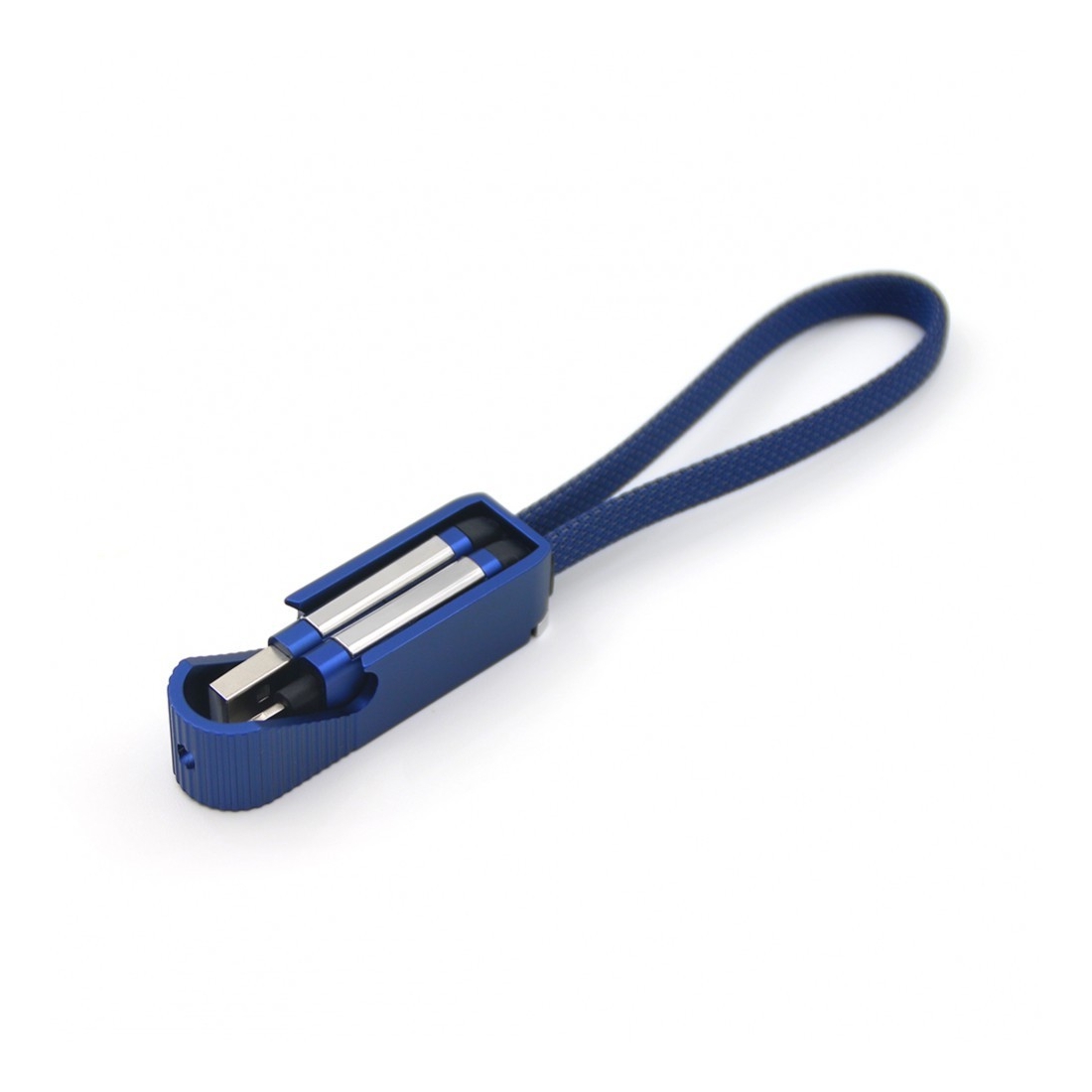Porte clef ouvre bouteille avec cable data Type-C / lightning - Bleu