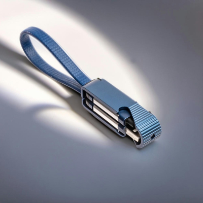 Porte clef ouvre bouteille avec cable data Type-C / lightning - Bleu