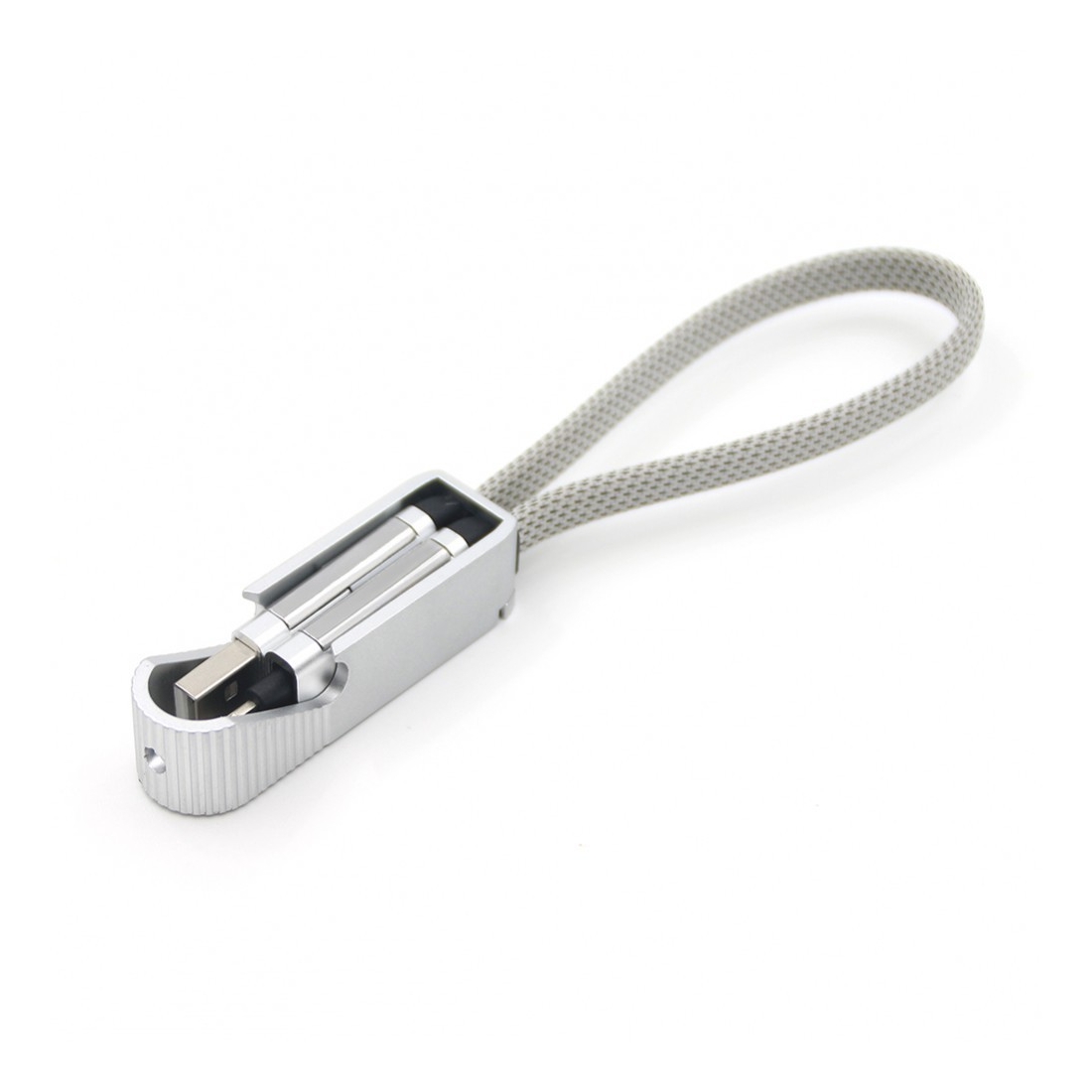 Porte clef ouvre bouteille avec cable data Type-C / lightning - Argent