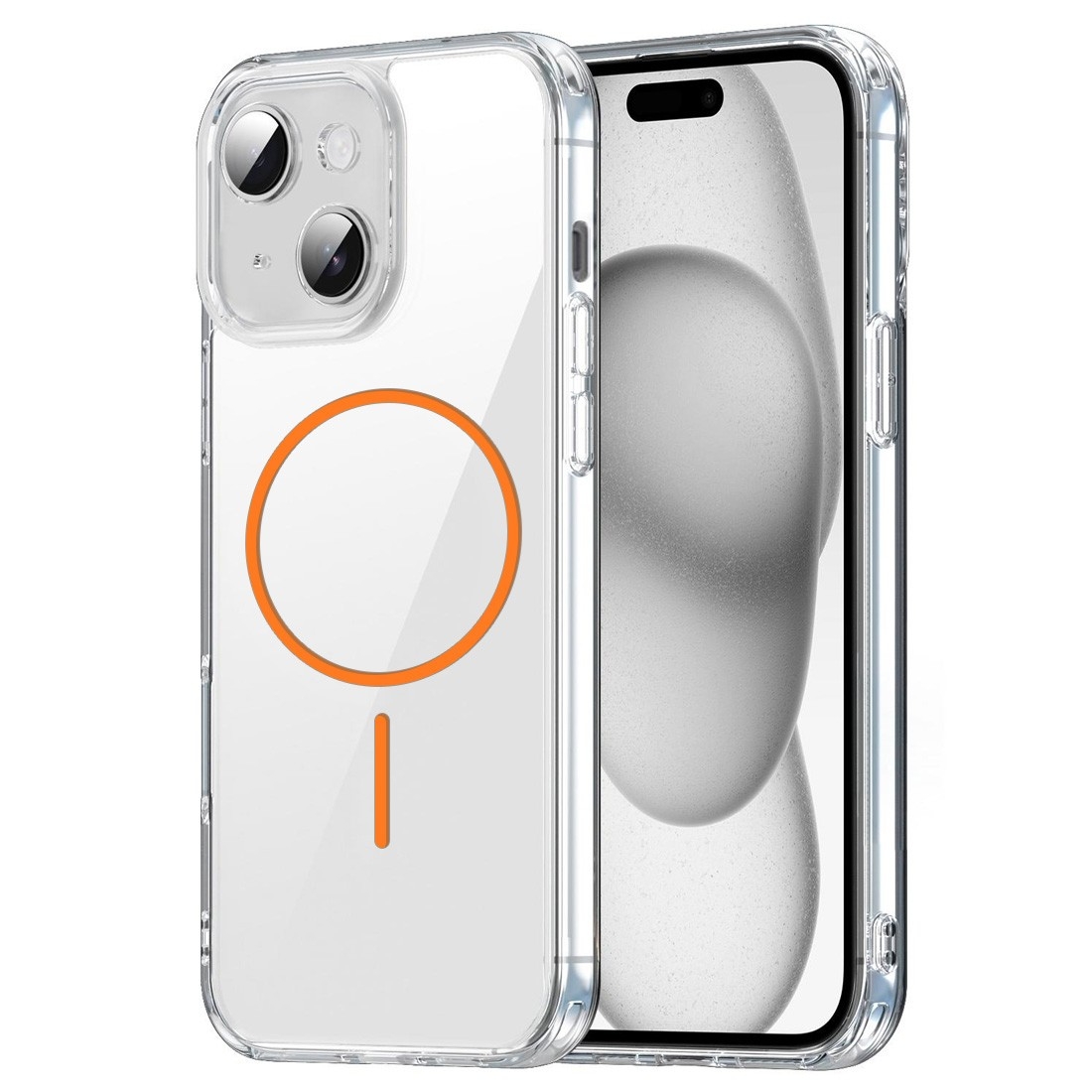 Coque TPU transparente iphone 14 avec magsafe couleur orange