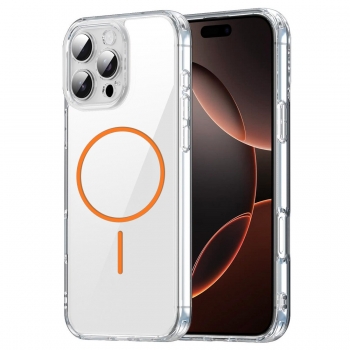 Coque TPU transparente iPhone 14 Pro avec magsafe couleur orange