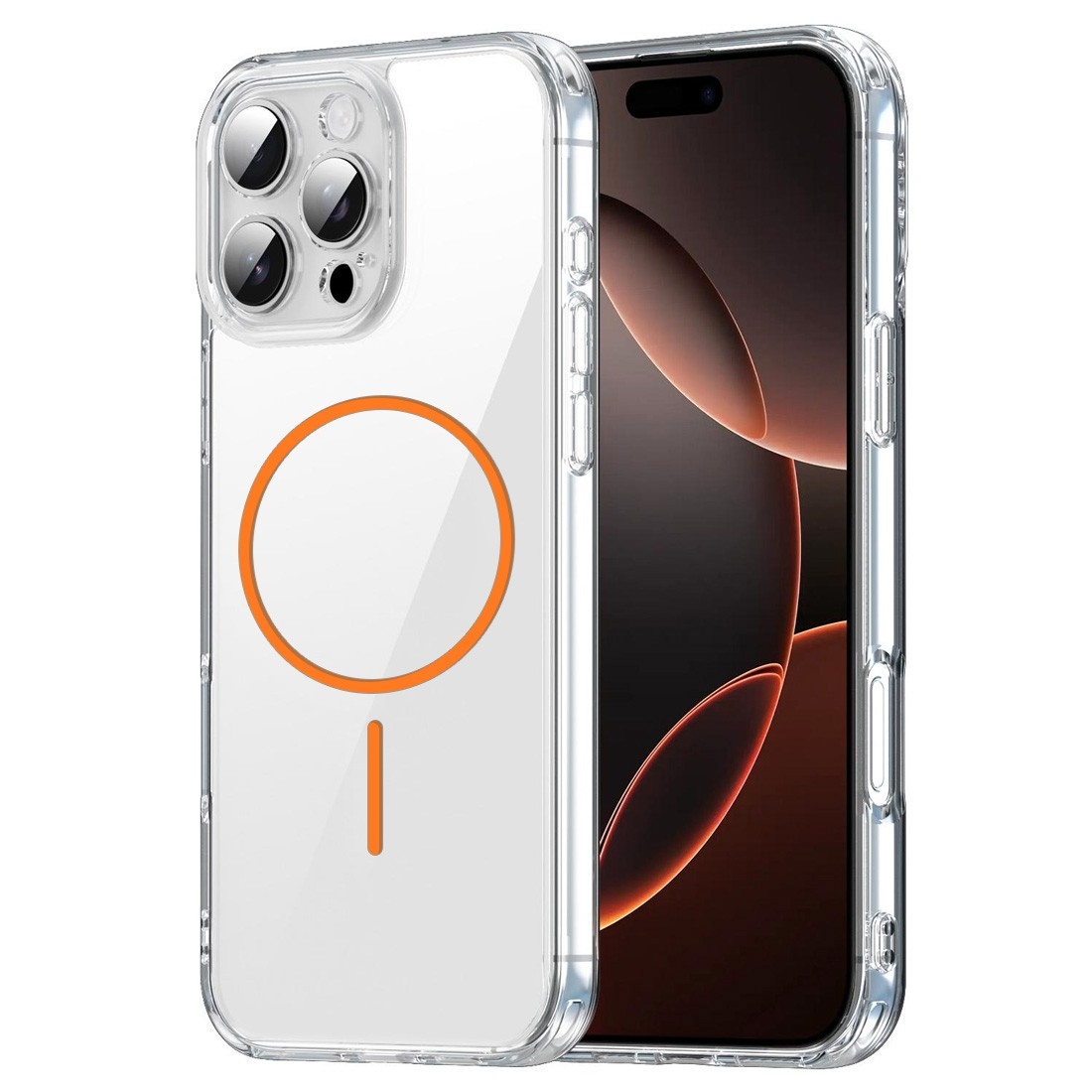 Coque TPU transparente iPhone 14 Pro avec magsafe couleur orange