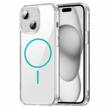 Coque renforcée transparente iPhone 15 avec magsafe couleur Bleu clair