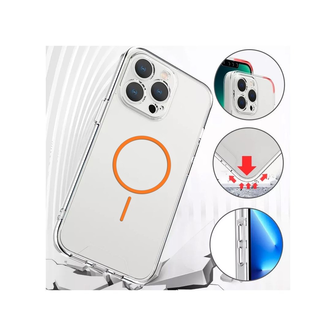 Coque renforcée transparente iPhone 16 Pro avec magsafe couleur orange