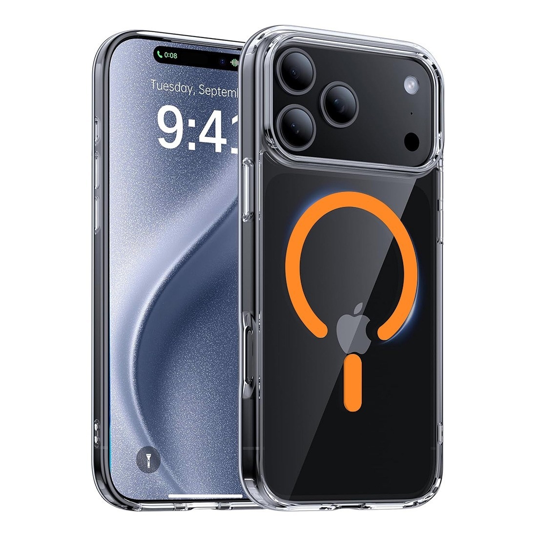 Coque Renforcée transparente iPhone 17 Pro avec magsafe couleur orang