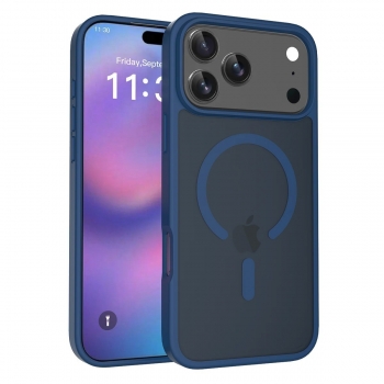 Coque renforcée semi transparente iPhone 17 Pro Max avec magsafe Bleu