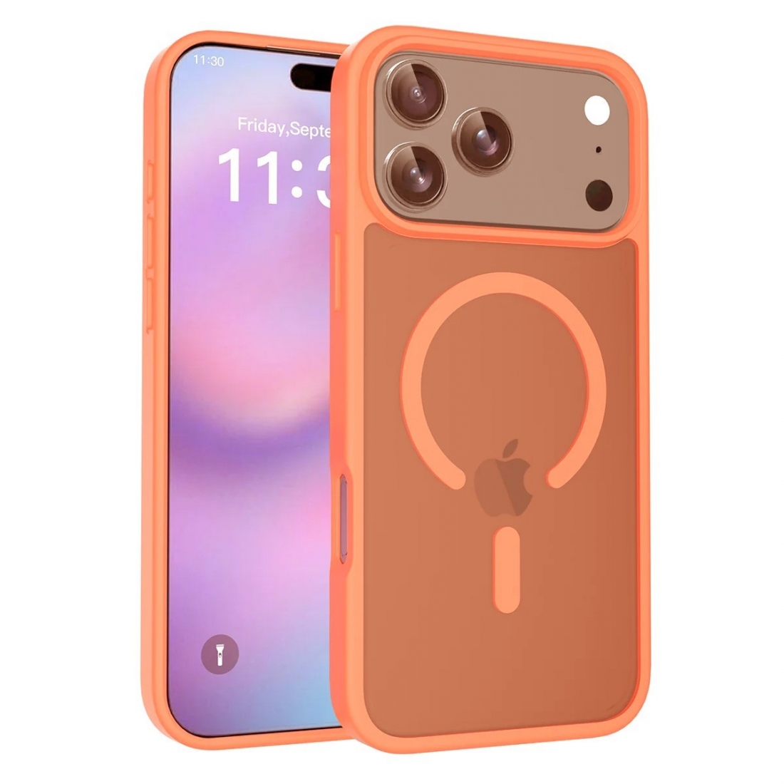 Coque renforcée semi transparente iPhone 17 Pro avec magsafe Orange