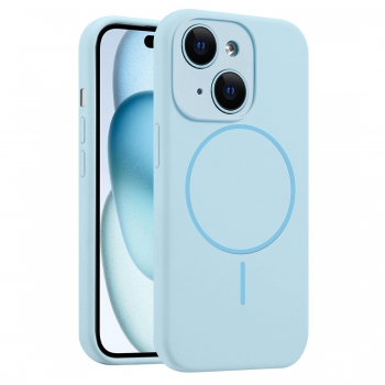 Coque Silicone Moxie BeFluo avec magsafe iPhone 15 - bleu clair