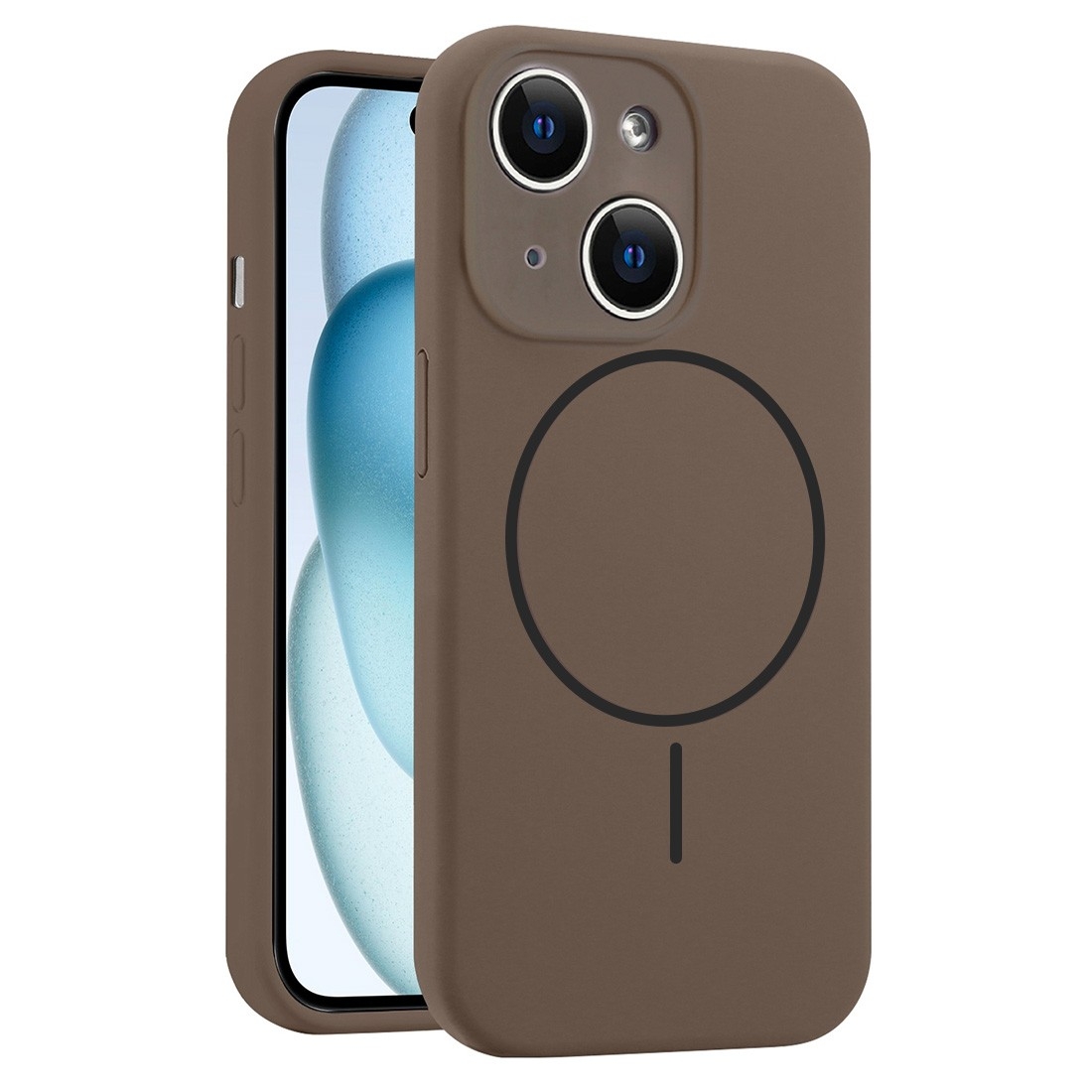 Coque Silicone Moxie BeFluo avec magsafe iPhone 15 Plus - marron