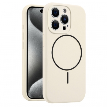 Coque Silicone Moxie BeFluo avec magsafe iPhone 15 Pro Max - creme