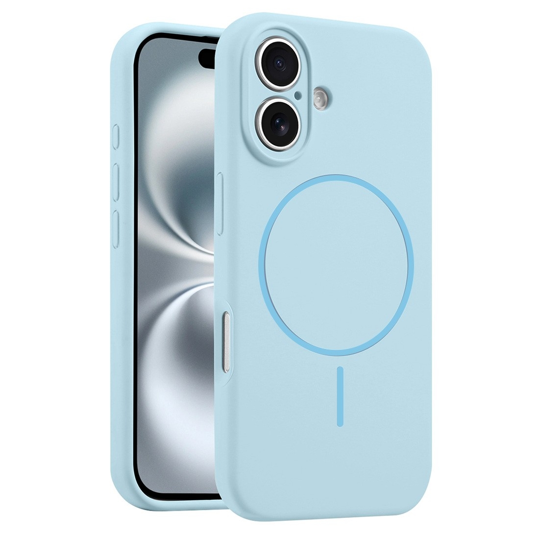 Coque Silicone Moxie BeFluo avec magsafe iPhone 16 - bleu clair