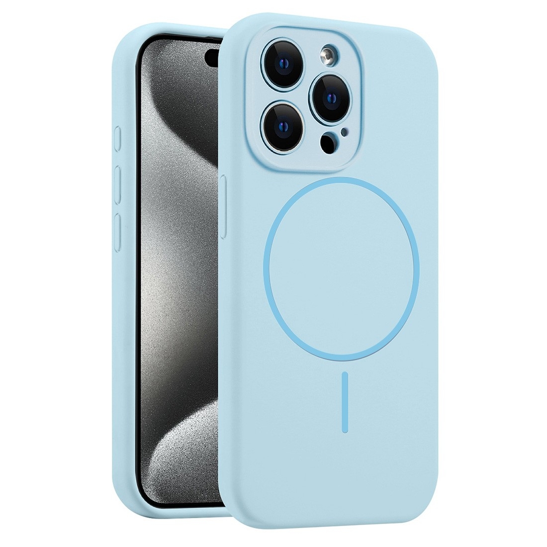 Coque Silicone Moxie BeFluo avec magsafe iPhone 16 Pro - bleu clair