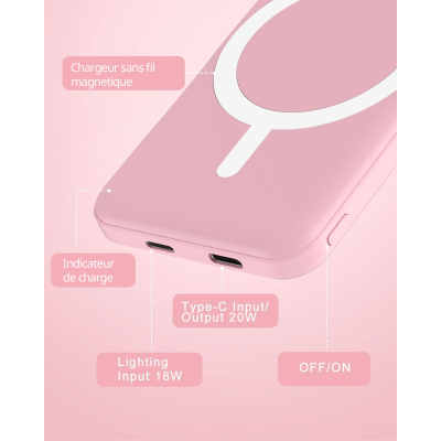 Batterie externe MagSafe 5000 mAh charge rapide - Rose
