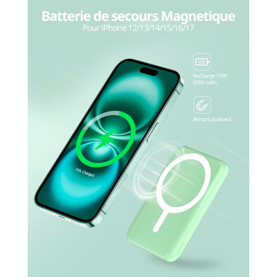 Batterie externe MagSafe 5000 mAh charge rapide - Vert