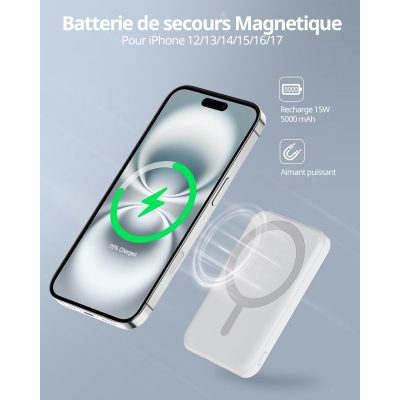 Batterie externe MagSafe 5000 mAh charge rapide - Blanc
