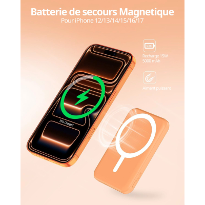 Batterie externe MagSafe 5000 mAh charge rapide - Orange