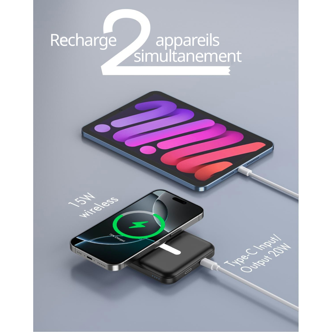 Batterie externe MagSafe 5000 mAh charge rapide - Noir