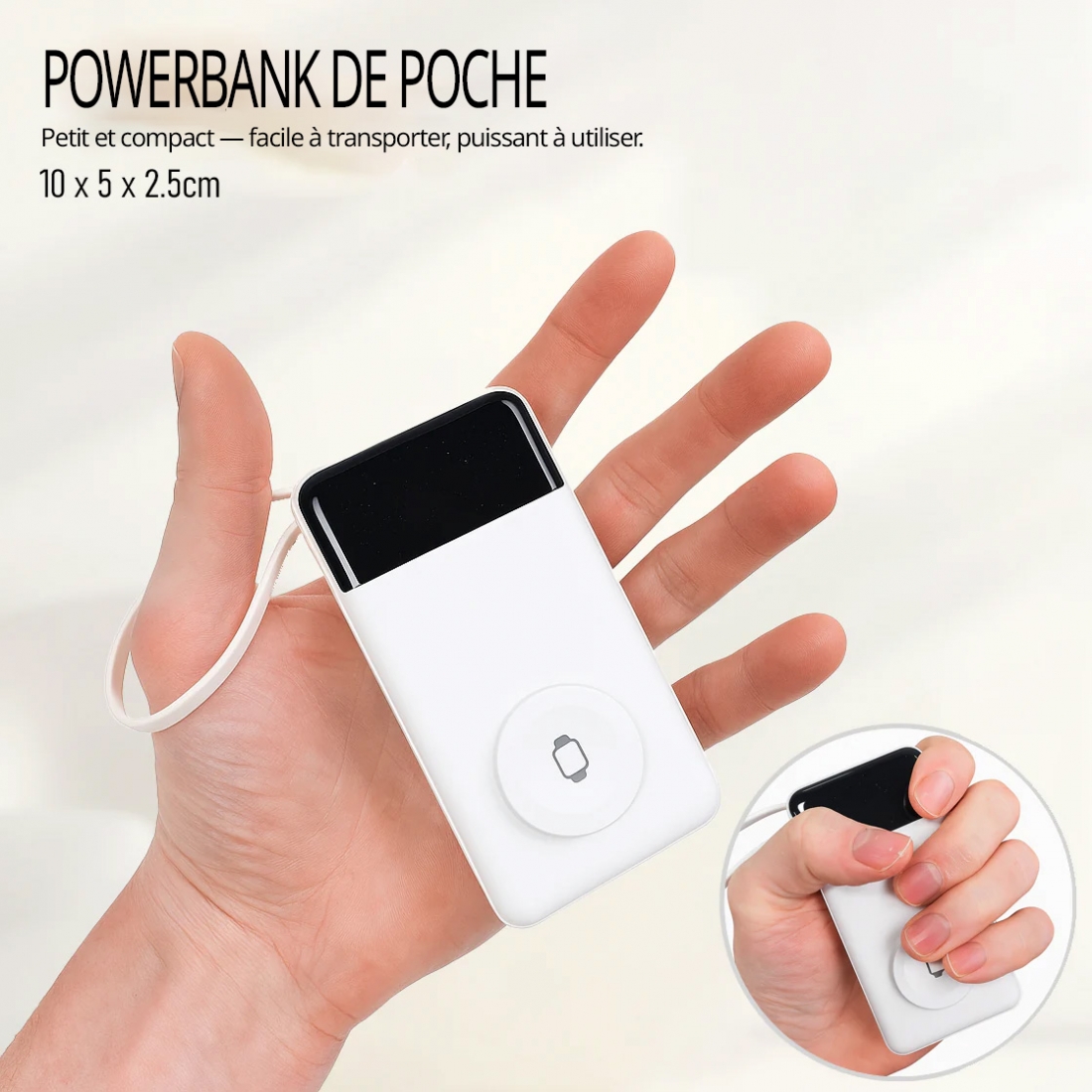 Powerbank compact 10000 mah 3 en 1 - blanc