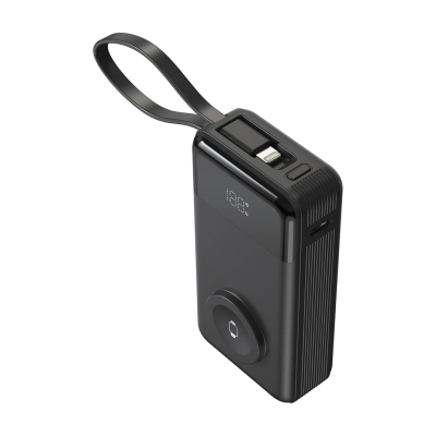 Powerbank 10000 mAh 3 en 1 câbles USB-C et Lightning intégrés - Blanc