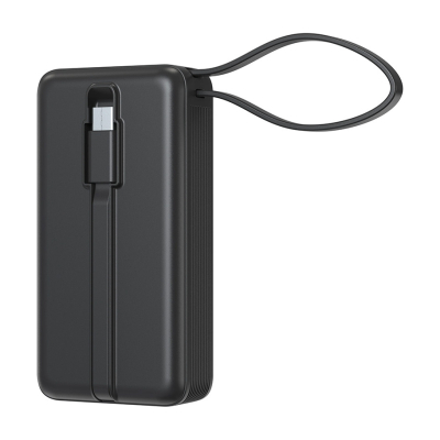 Powerbank 10000 mAh 3 en 1 câbles USB-C et Lightning intégrés - Blanc