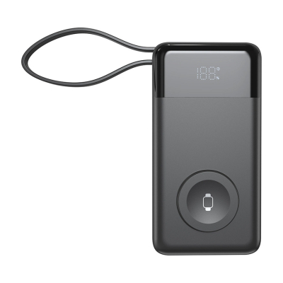 Powerbank 10000 mAh 3 en 1 câbles USB-C et Lightning intégrés - Noir