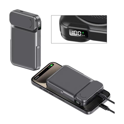 Powerbank MagSafe 10000 mAh 3 en 1 avec support intégré - Gris