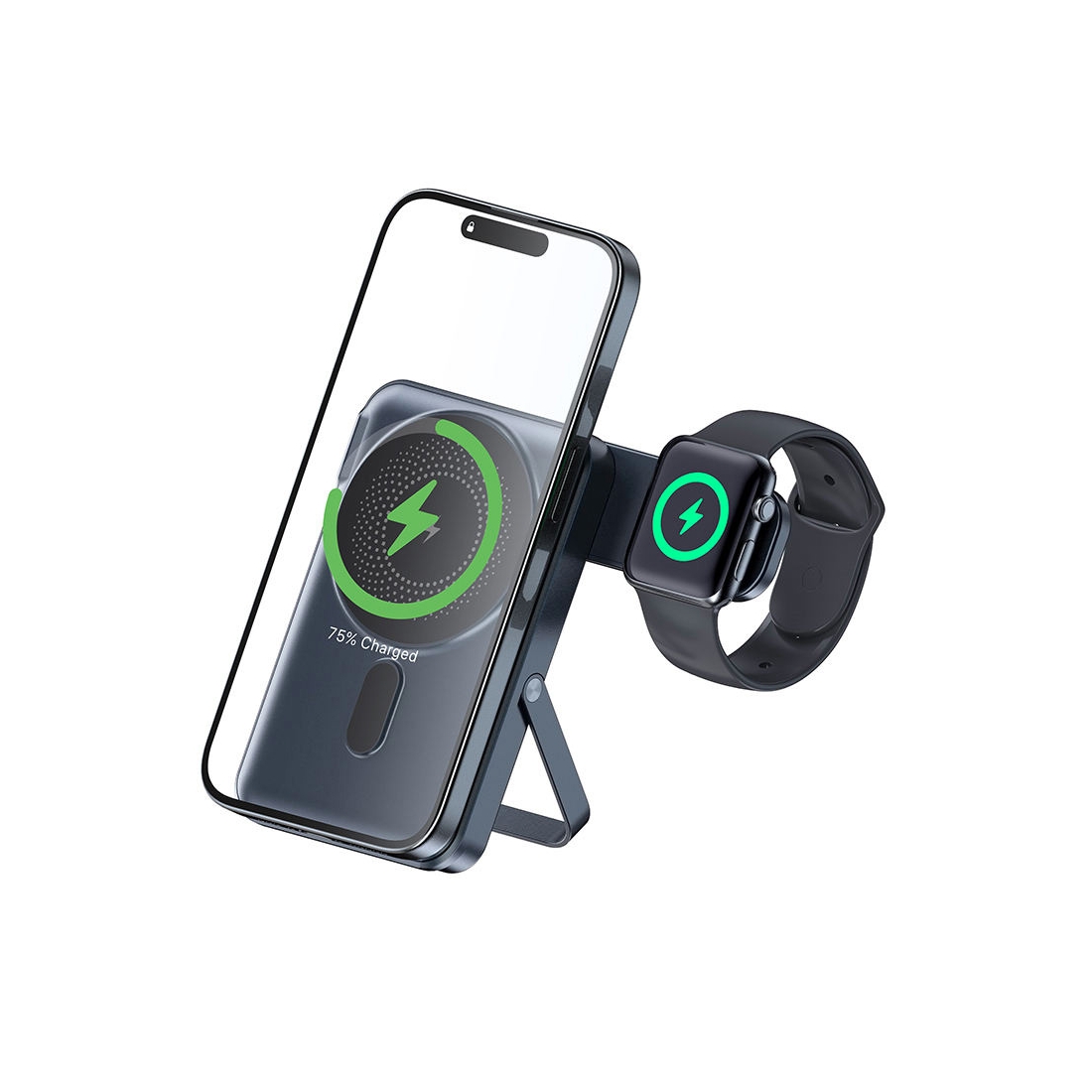 Batterie de secours 10000mah 3en1 avec support et recharge Apple Watch - gris
