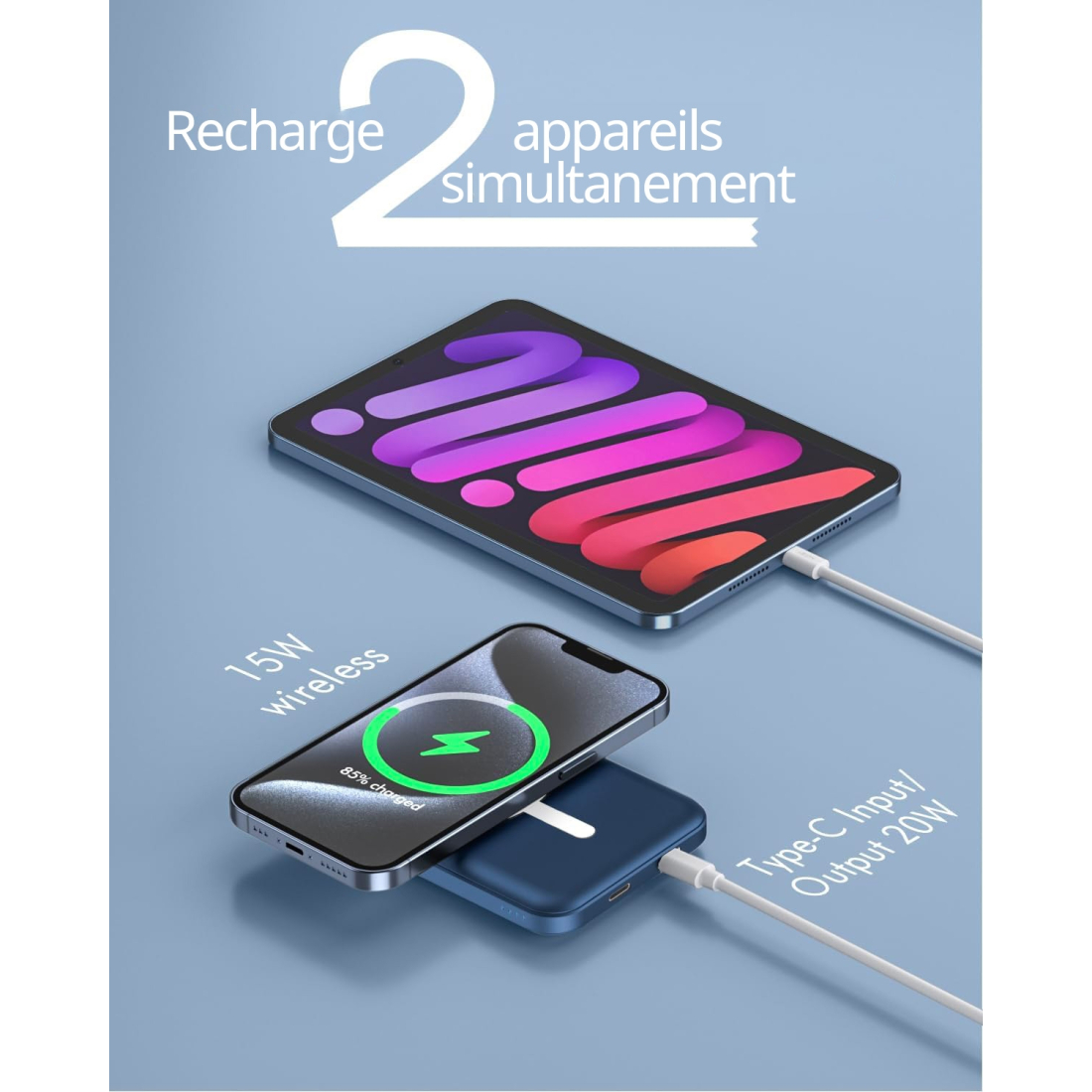 Batterie externe MagSafe 5000 mAh charge rapide - Bleu foncé