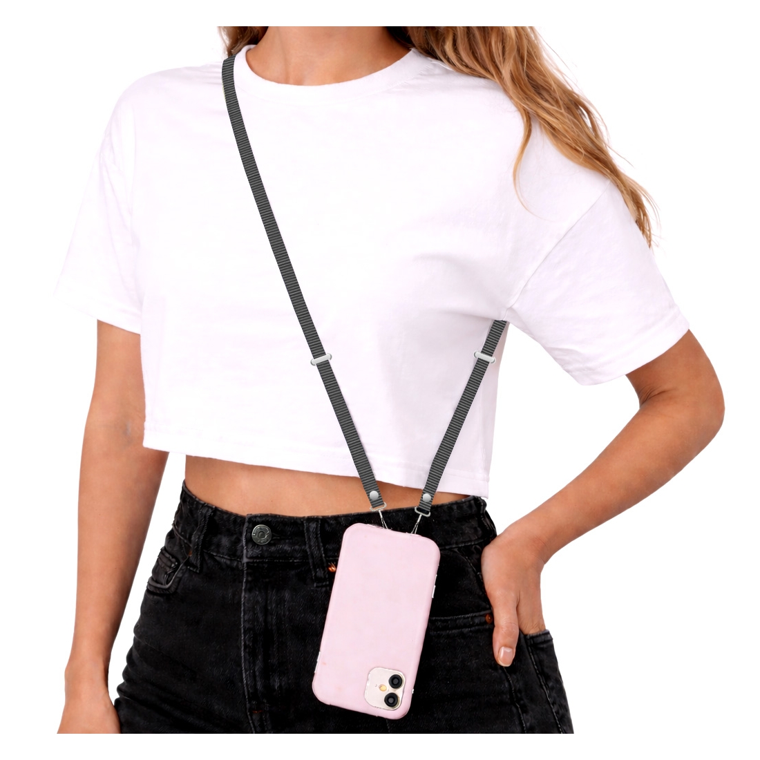 Bandouliere tissé 208 cm pour Smartphone - noir